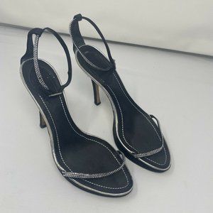 Rene Caovilla black ankle strap rhinestone high heel platform sandals Size 37